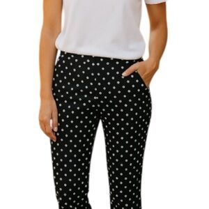 GARNET HILL Polka Dot Jeans Black White Denim Zip Ankle Rigid Stretch 8P